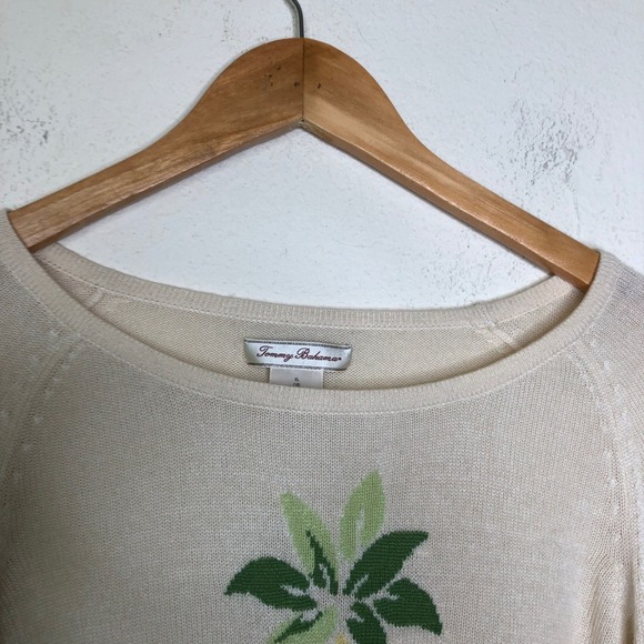 Tommy Bahama XL Sweater Silk Cashmere Cream Pineapple Long Sleeve Knit Top - Picture 11 of 15